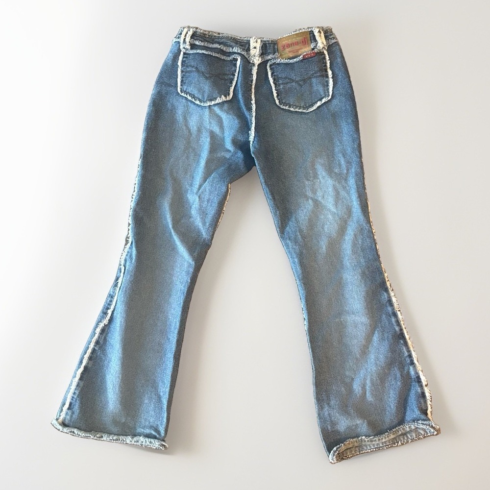 Y2K Low Rise Flare Jeans zana Di distressed Denim JUNIORS SZ 11 Boho Hippie